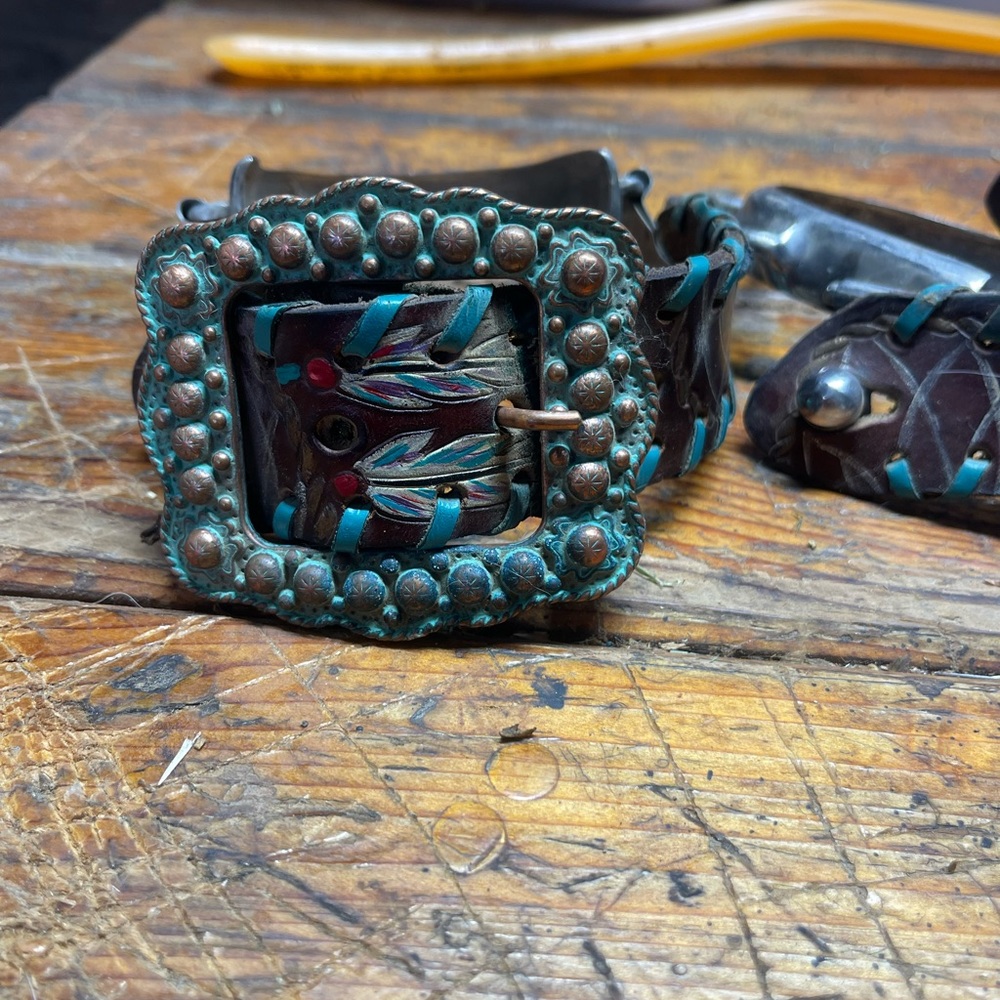Turquoise and Brown Leather Belt